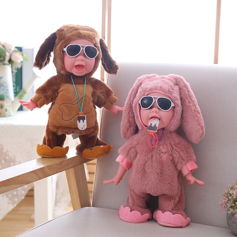 Creative Singing Walking Intelligent Baby Girl Electric Plush Doll With Removable Sunglasses
