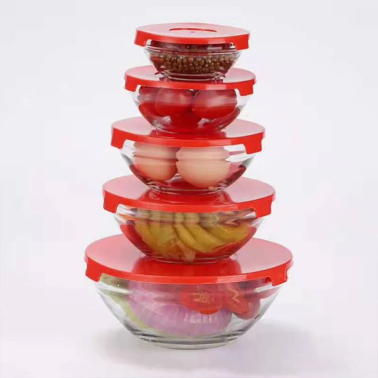 5Pcs Set Hot Selling Wholesale Kitchen Home Decor Accessories Clear Glass Tableware With Lid Glass Bowl Set