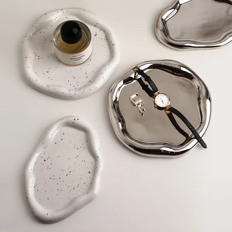 Silver Bear Tray Decor Figurine Gold Metal Plate Shiny Modern Minimalist Home Desk Entryway Small Item Organizer