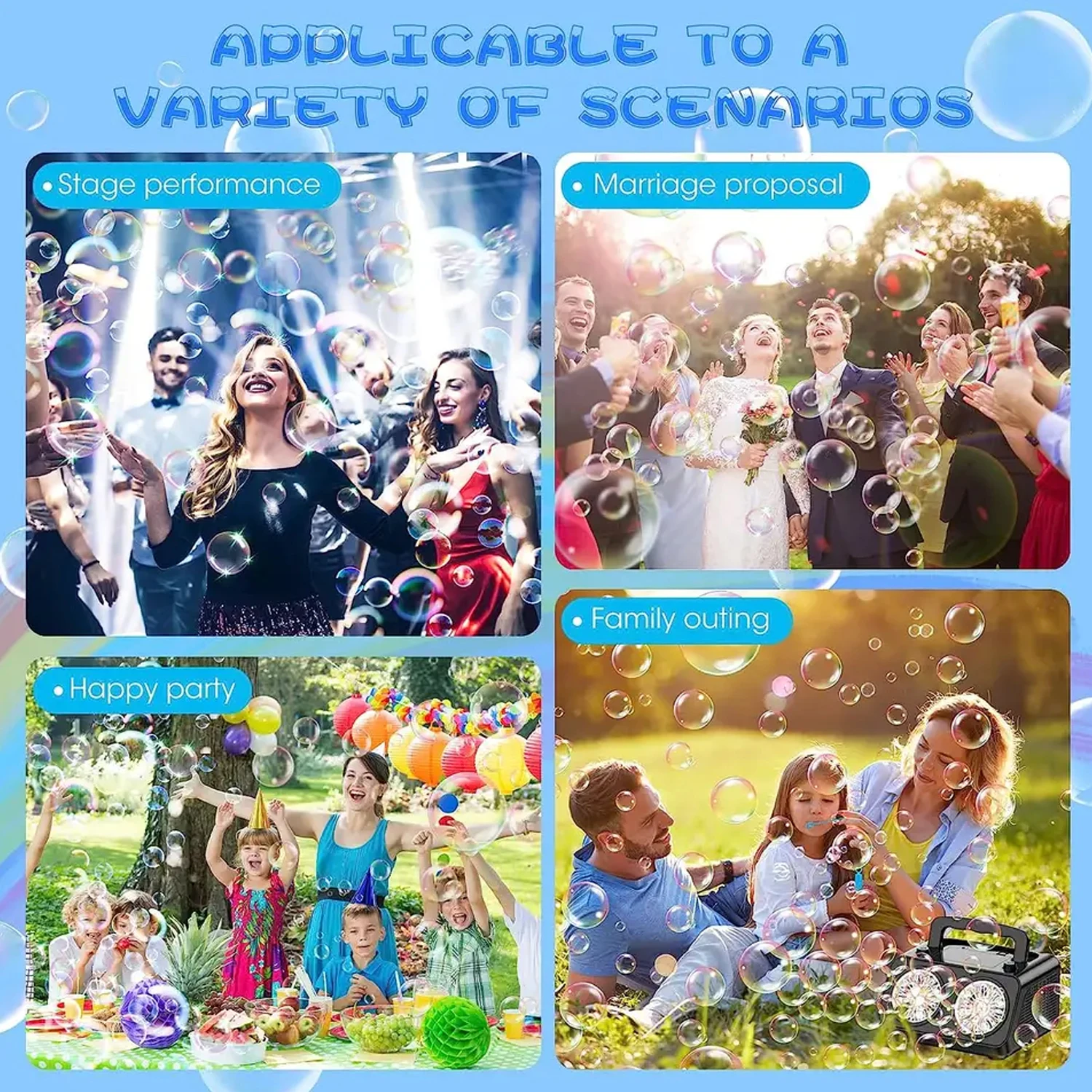 Bubble Machine Automatic Bubble Blower with 2 Independent 20 Holes Motors Bubble Maker for Kids