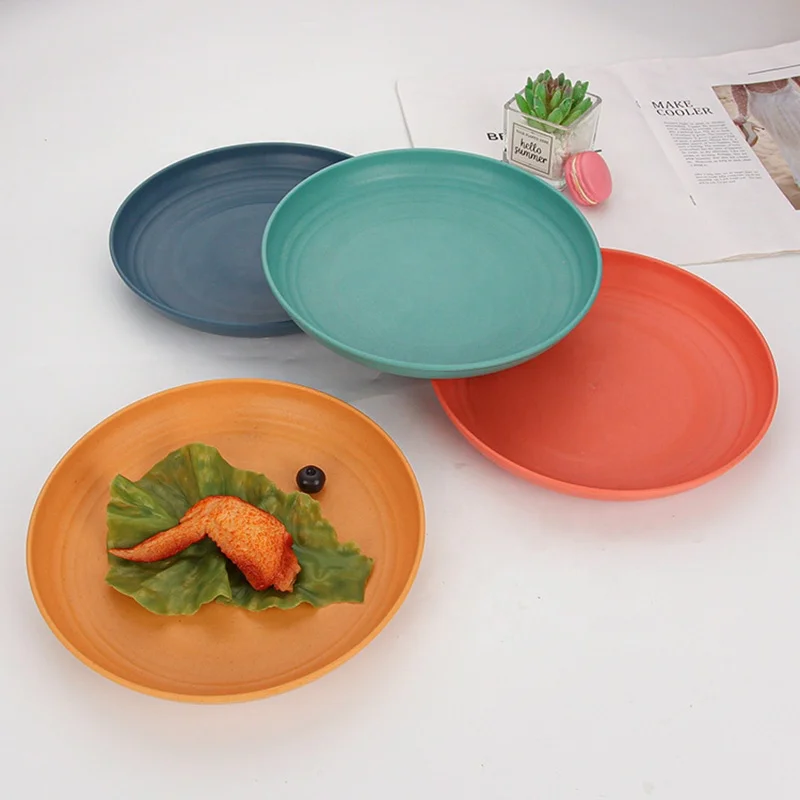 Multicolor Household Dinner Plates Safe BPA-free 8PCS Pack Wheat Straw Plates Set