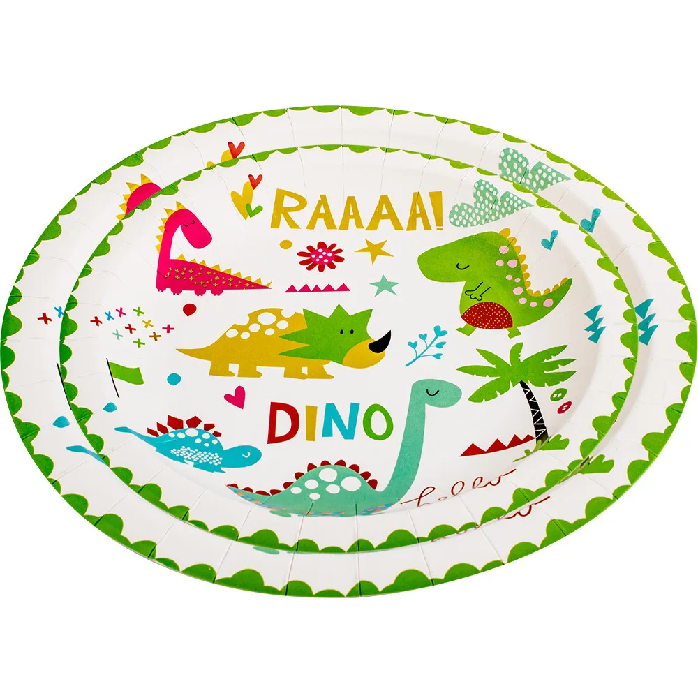 Disposable White Cardboard Plate Three Dinosaur Printing 7