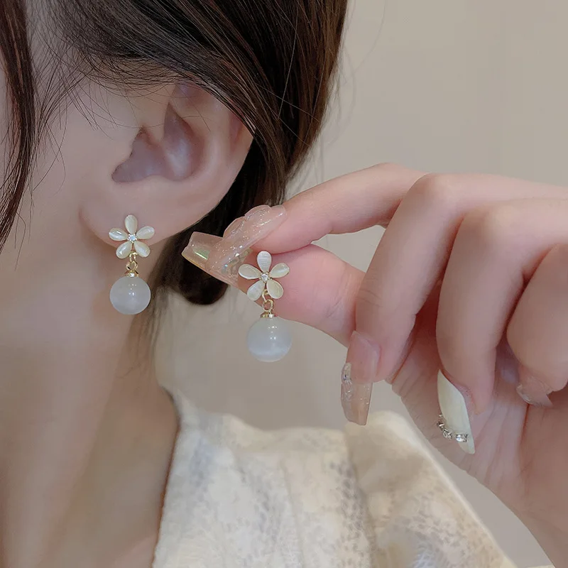 Korean version The New Opal flowers earrings Transparent delicate earring personality temperament ear studs