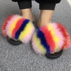 For Slippers Standard Brown Fur Slides For Women Real Fox Fur Slippers Cross Fur Slippers Women's Slippers