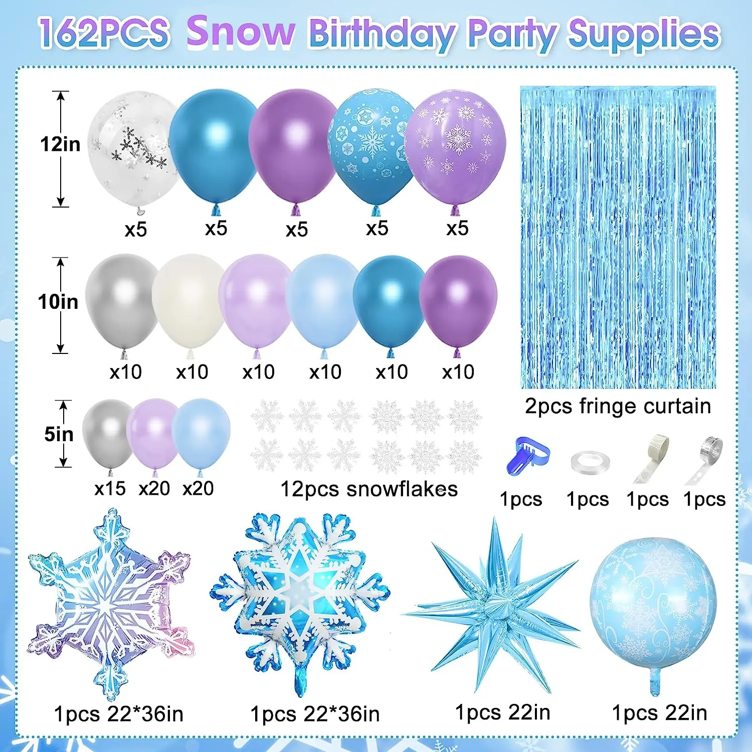 Frozen Blue Balloons Arch Garland Kit Snowflake Winter Wonderland