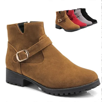 Autumn and winter frosted women's boots retro boots round head flat bottomed chessy boots