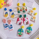 BELLEWORLD women fashion jewelry 2021 summer resin acrylic flower geometric ear rings 925 sterling silver stud earrings