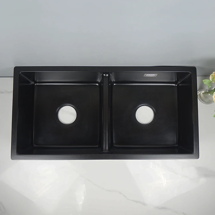 Tarpul Modern Quartz Matte Black Single Bowl Kitchen Sink Undermount Square Small Double Bowls Two Holes Hand Washing Basins details
