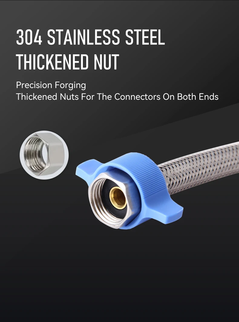 304 Stainless Steel Metal Wire Plumbing Flexible Hoses Kitchen Faucet Hose 1/2 Inch Hot and Cold Water Pipe factory