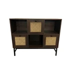 Modern Farmhouse Bedroom 3 Drawers 3 Cube Storage Dresser With Rattan Weaving Design