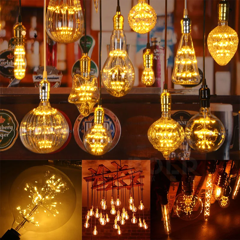 LED Edison Filament Light  Bulb Brown Golden G80 G95 G125 4W 6W 8W Warm White Dimmable E27 AC 220V Dimmer Restaurant Bedroom