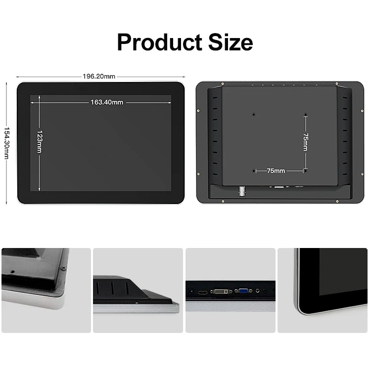 8" Aluminum Frame Mini Industrial EETI VGA AU HD TFT LCD Monitor PCAP Capacitive Touch Screen USB LED Backlight Wall Mount 4:3