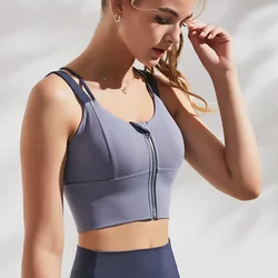 YIYI New Arrival High Impact Yoga Tops Shockproof Strappy Back Workout Tops Push Up High Quality Zip Sports Bra