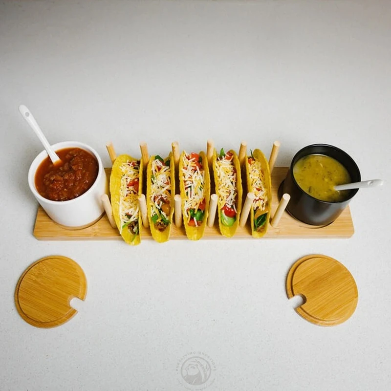 Custom Multi Use Food Tray Charcuterie Tray Taco Shell Holder Taco Holder Holds 8 Bamboo Taco Tray with Tong