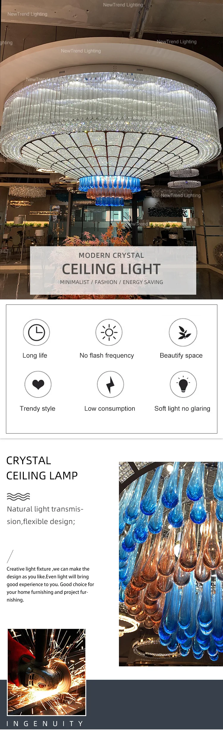 CPL-252 New Product Ceiling Light Custom Large Project Hotel Lobby Hall Villa Luxury LED Crystal Chandelier factory