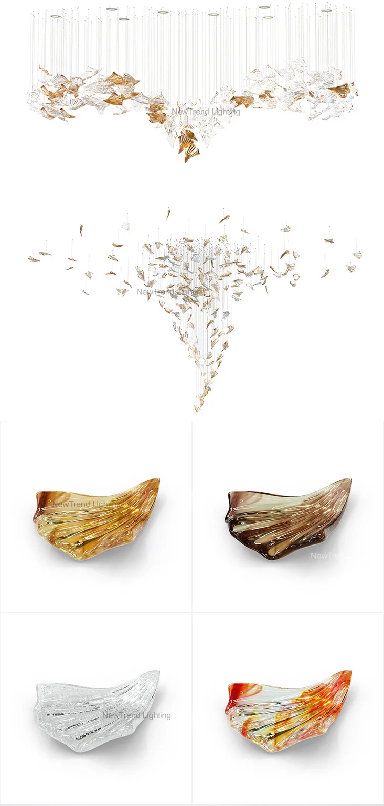 CPL-161 New Design Lustre Cristal Custom Flower Shape Indoor Decoration Lighting Artificial Petal Glass LED Chandelier supplier
