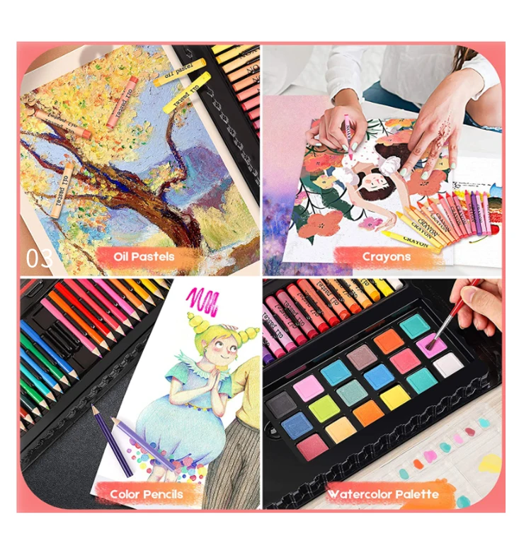 Custom Non-Toxic Plastic Kids Painting Drawing Art Set Coloring Book Stationery Set with Easel for Kids