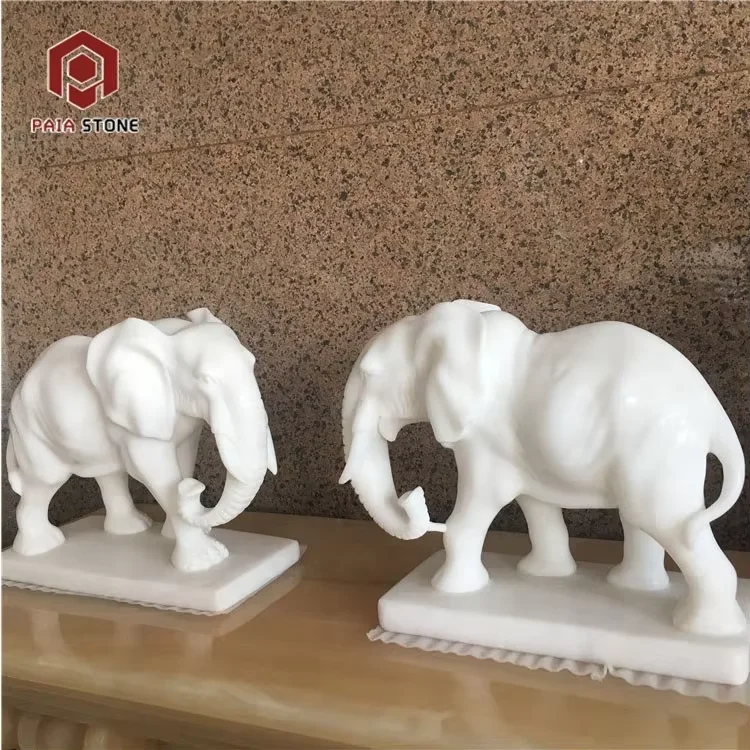 product modern design hand carved natural pure white marble elephant statues for home decoration-2