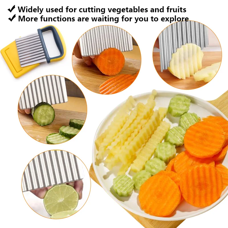 Hot Selling Stainless Steel Manual Wavy Knife Vegetable Chip Waffle Slicer French Fry Crinkle Potato Cutter