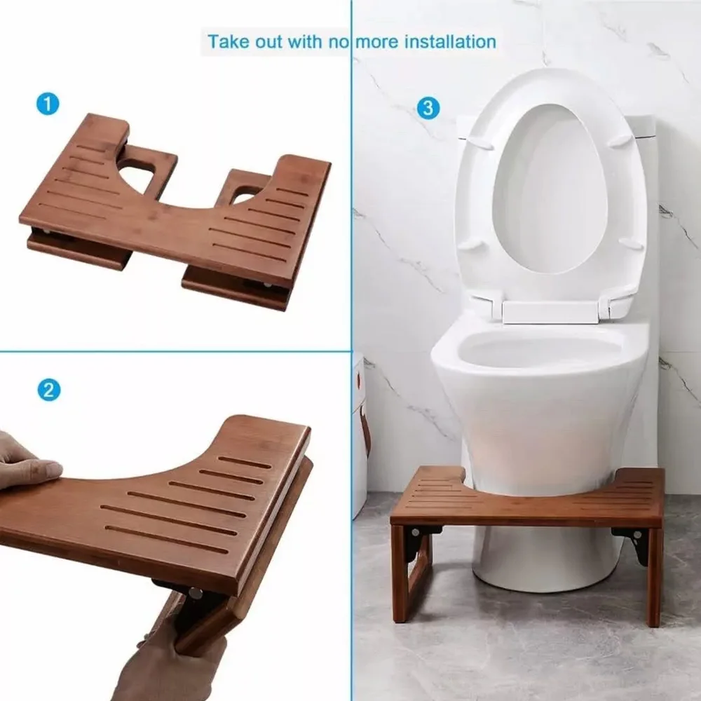 product wooden toilet stool foldable toilet foot stool ergonomic adjustable height potty step stool footrest for household bathroom use-9