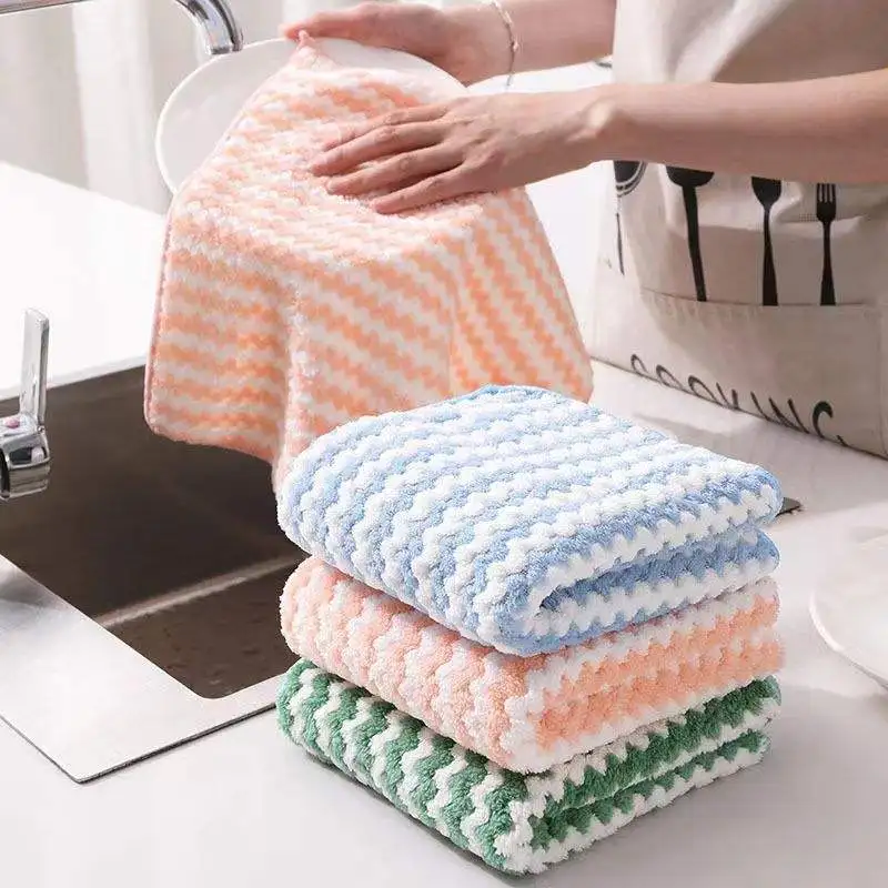 2024 Super Absorbent Rag Kitchen Cleaning Cloth Double Layers Coral Fleece Dish Towel Dish Washing Cloth