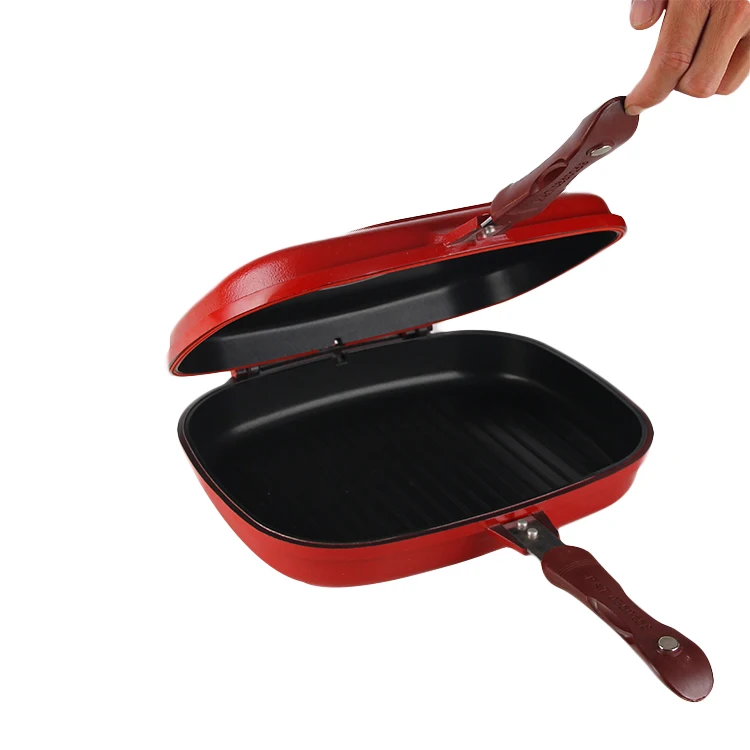 Double sided Non Stick Die Cast Fold able Griddle Grill Frying Pan Cookware 32cm 