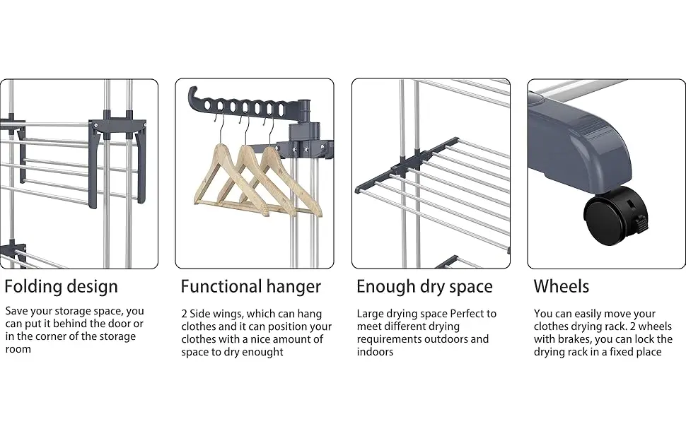 product 4 tier foldable large stainless steel sustainable modern clothing organizer garment laundry rack adjustable clothes drying-3