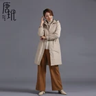 Jacket Green Professionally Designed Long Hooded Silk Down Jacket Autumn New Khaki Light Green Ladies Jacket