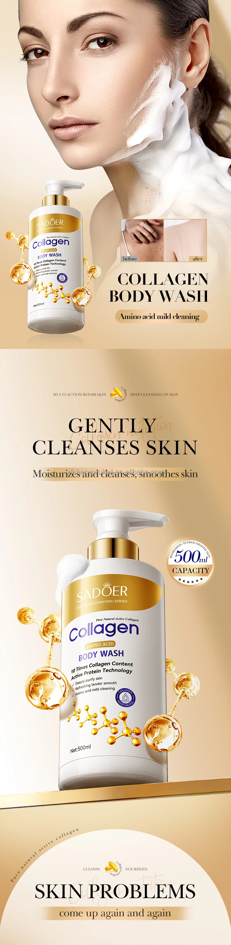 product 500ml oem sadoer collagen gentle cleansing moisturizing body wash whitening shower gel-2