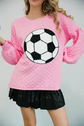 Custom Winter Women Game Day Football Goalie Baseball Quilted Pullover Custom Logo Oversized Sweatshirt