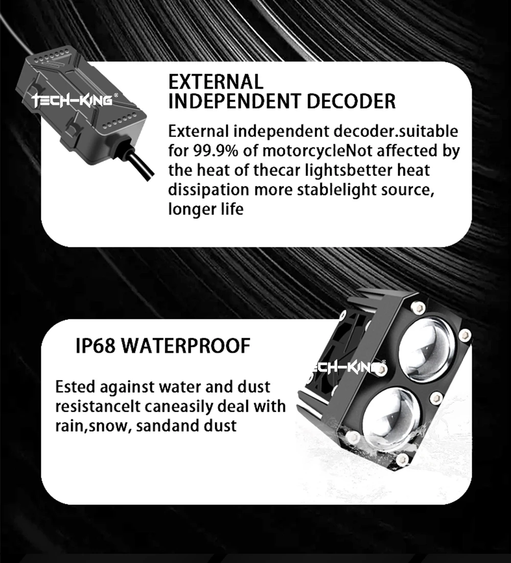 TECH-KING G02 Motorcycle parts 3 Colors All-In-One 90W Ip67 Waterproof Led Spotlight For Motorcycles Matrix Led Laser Spotlight