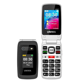 UNIWA V202T Big Battery Big Font Big Button 3G&4G LTE Global Unlocked Keypad SOS Old Flip Feature Cell Mobile Phone For Seniors