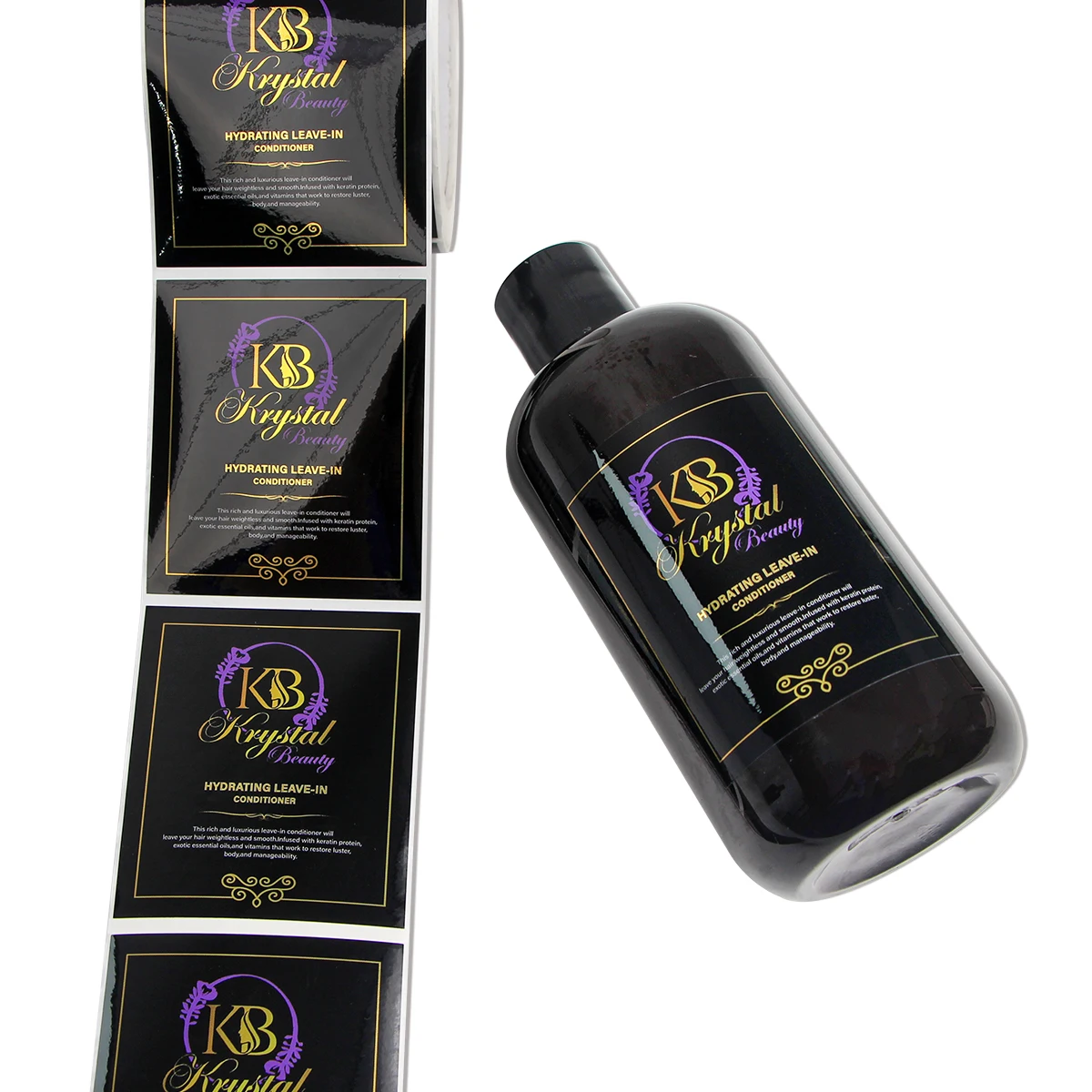 Custom Printed Waterproof Glossy PET Adhesive Labels Hair Conditioner Perfume Packaging Vinyl Stickers Cosmetic Bottles/Jars