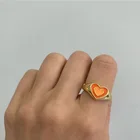 Heart Ring New Creative 18K Gold Plated Heart Signet Ring Oil Dropping Double Heart Chunky Ring