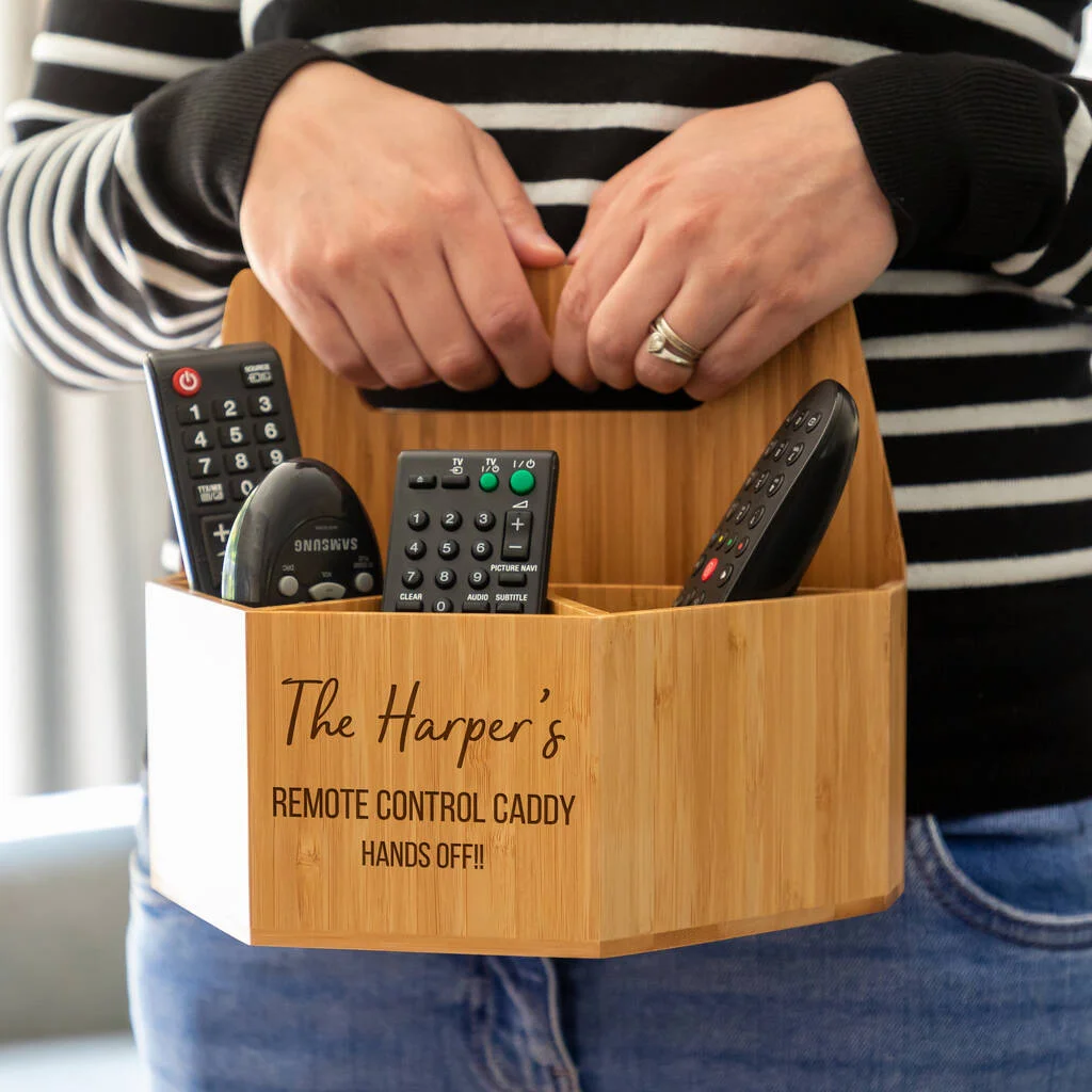 Remote Control Holder Caddy Wooden TV Remote Holder Organizer for Table