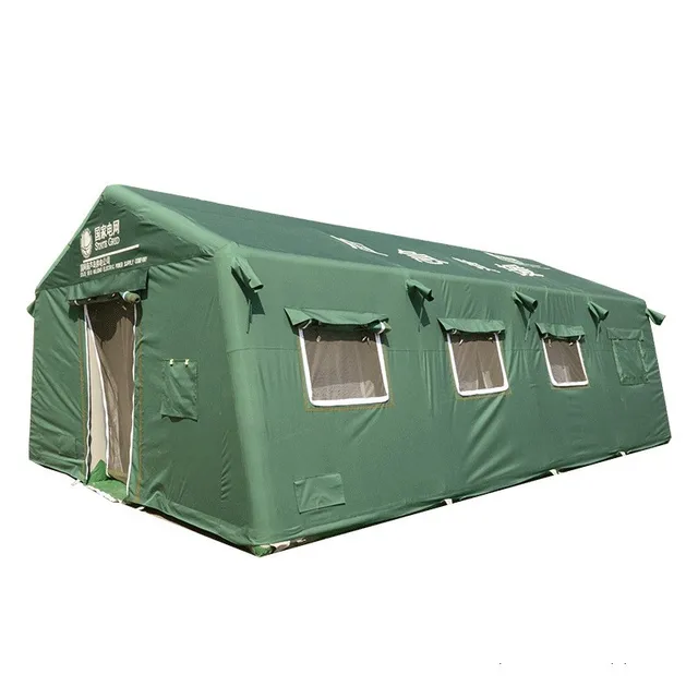 High Quality Outdoor Camping Inflatable Disaster Relief Tent Green with National Grid Power Oxford Fabric