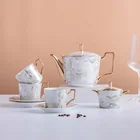 Coffee Coffee Pot Hot Sales Luxury Ceramics 1000CC Marble Pattern Teapot Coffee Pot With Gold Rim