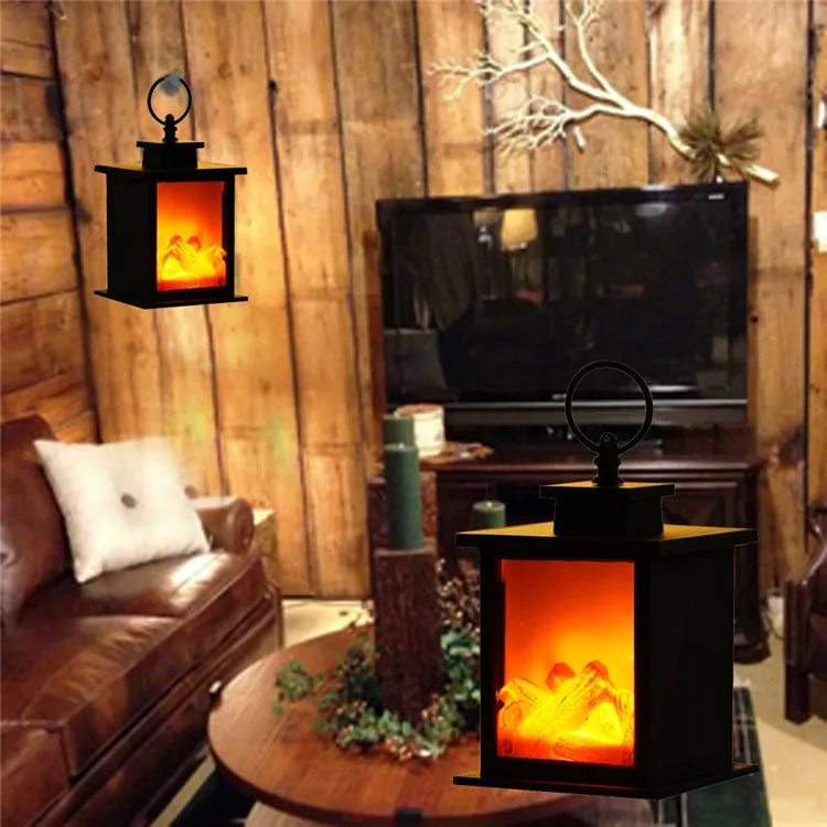 Customized Fireplace Lantern Battery Operated And Usb Operated Tabletop