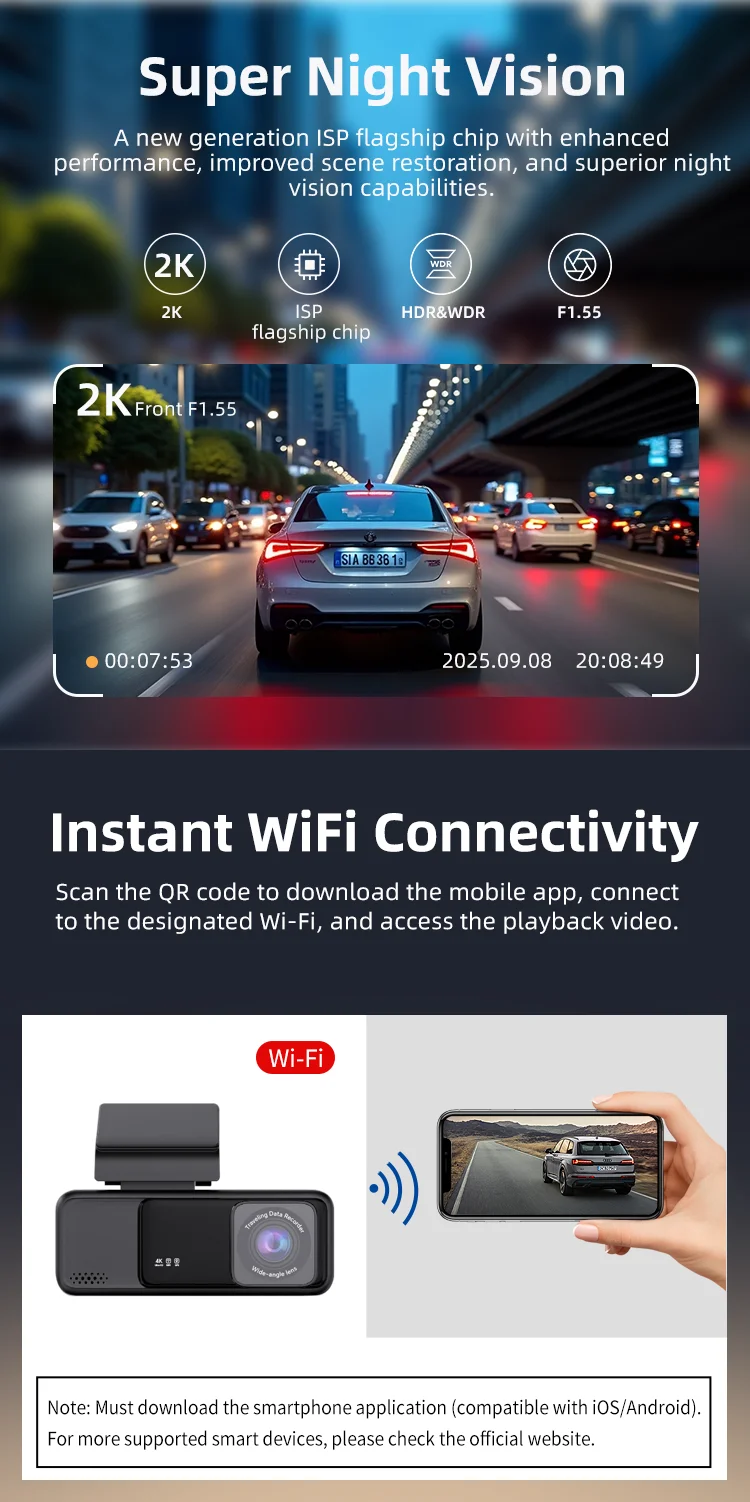 High-end AHD Dash Cam 4g Supported 2 Channel 3.2 Inch IPS LCD with Real 2K+1080P Black Box Must-have Accessory for New Car details
