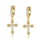 Earrings Earrings Gemnel Fashion Women Jewelry 14k Gold Plated Zirconia High Polish Cross Hoop Earrings For Women
