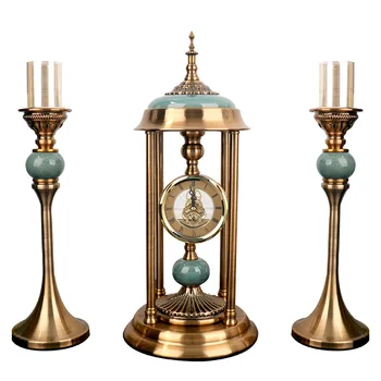 Vintage home decoration accessories luxury home decor decoration pieces boheme table clock and candle holder set