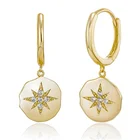 Huggie Hoop Gemnel Turkish Retro Style 14K Gold Plated Starburst Star Coin Huggie Hoop Earrings