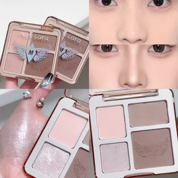 Four Color Contour Palette with Highlighter, Bronzer, Matte Contour and Blush in Earthy Milk Tea Shades for Perfect Makeup