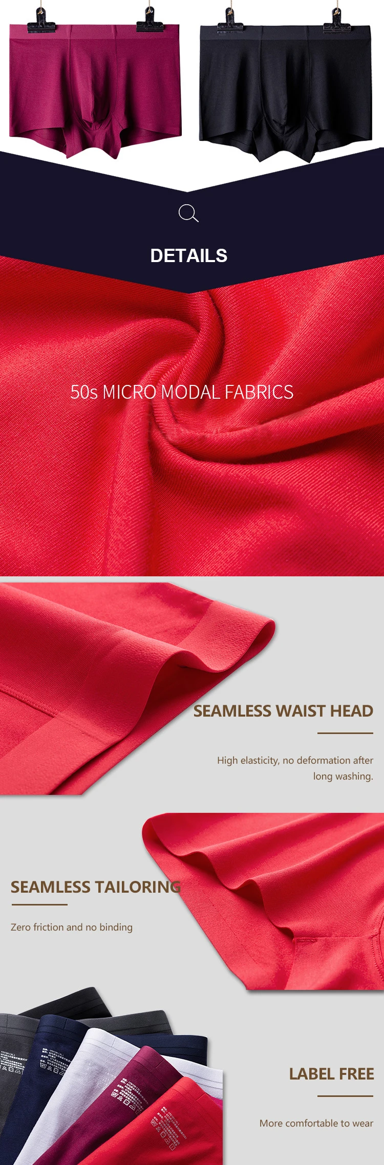 Enerup OEM/ODM Sweat Proof Plain Soft Model Cool Quick Drying Comfortable Breathable Underwear Boxer Brief For Mens