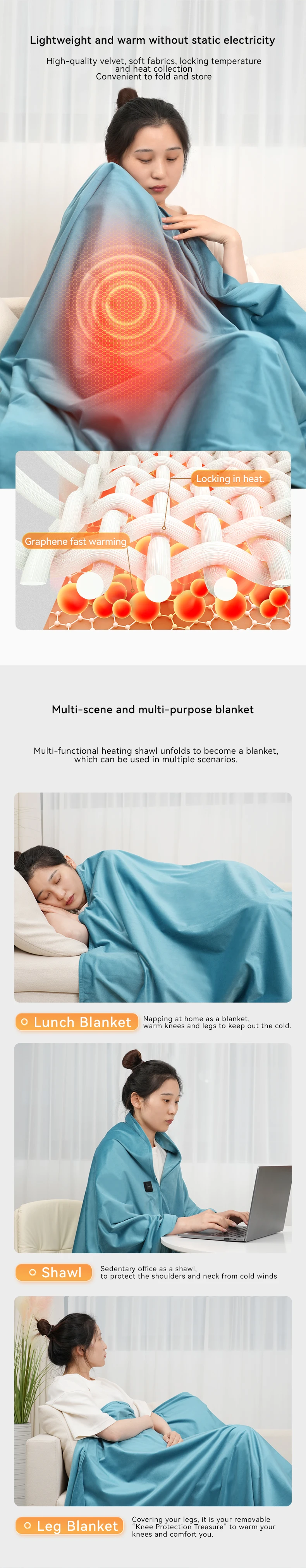 Winter Quilted Shawl Blanket, USB - detail 10