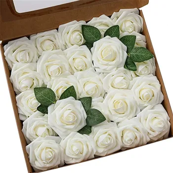 Wholesale 25 pcs 8cm artificial Flowers Real Looking Blush Foam Roses with Stems for DIY Wedding rose flower pe
