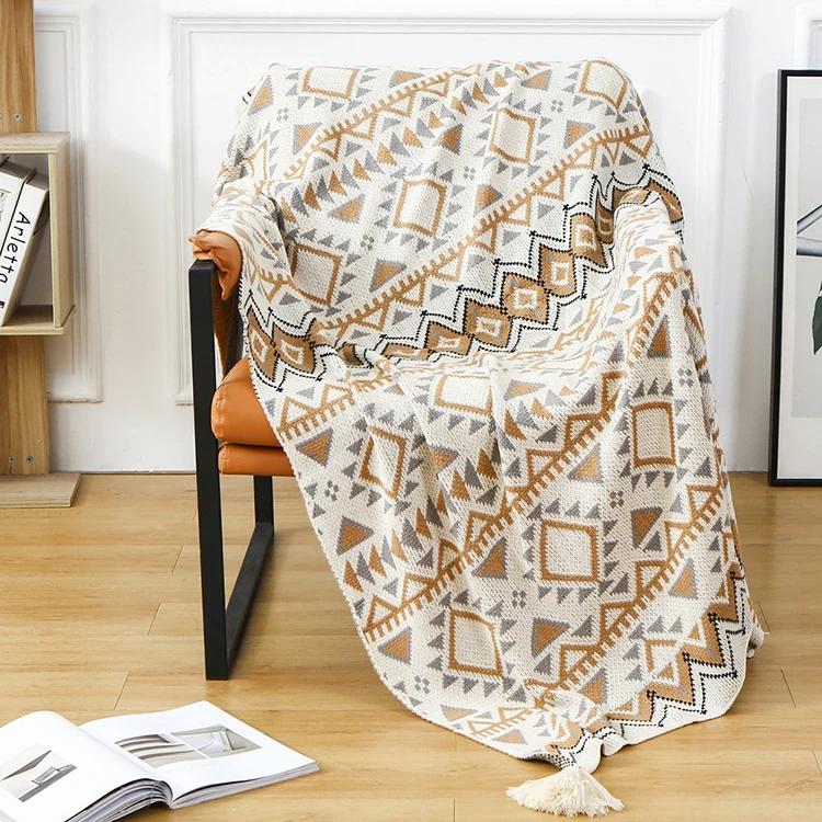 Brand New Product Bohemian Style Acrylic Winter Decor Knitted Bed Tail Travel Blanket