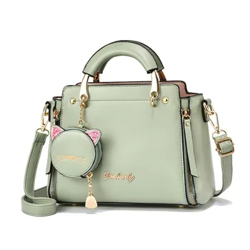 manufacturer customized new model 2022 green colour leather ladies printed hand bag for travel