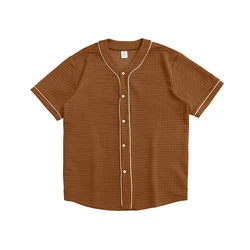 Wholesale Streetwear Loose Fit Waffle Cardigan Shirt Retro Blank Stock Maxi Custom Cardigan