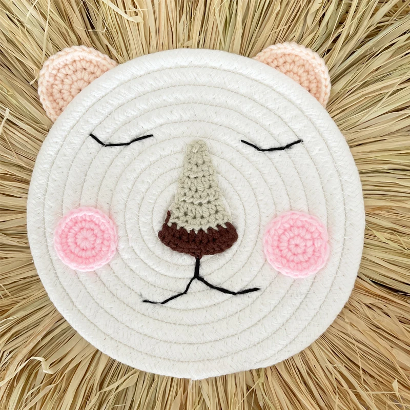Ins Nordic Handmade Lion Wall Decor Cotton Thread Straw Woven Animal Head Wall Hanging Ornament